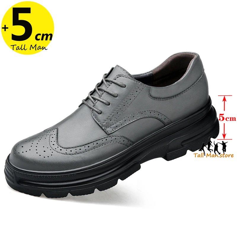 Мъжки Бизнес Мъжки Кожени Обувки С Асансьор От Телешка Кожа, Увеличаване на Растежа Стелки, 5 см, Класически Британски Официални Черни Нови В