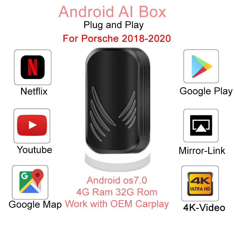 Видео AI Box за Porsche Macan Cayenne 718 Boxster На 911, Panamera с OEM CarPlay Mirror Линк Система Android БТ WIFI навигация