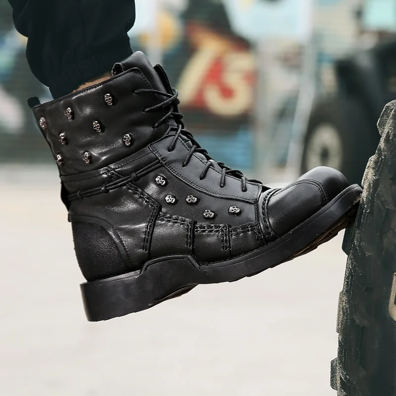 Обувки Martins; мъжки обувки за инструменти в британския стил; памучен обувки с висок берцем; мотоциклетни военни обувки със средна дължина на дебела подметка