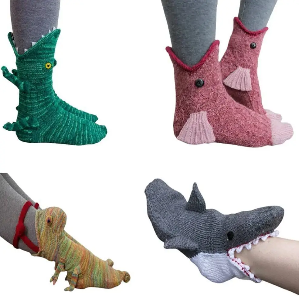 Новост, Домашни Чорапи на пода, 3D По Халба|Животно е Крокодил/shark гущер, Унисекс, Вязаный Чорапи, Модни Играчка За Носене