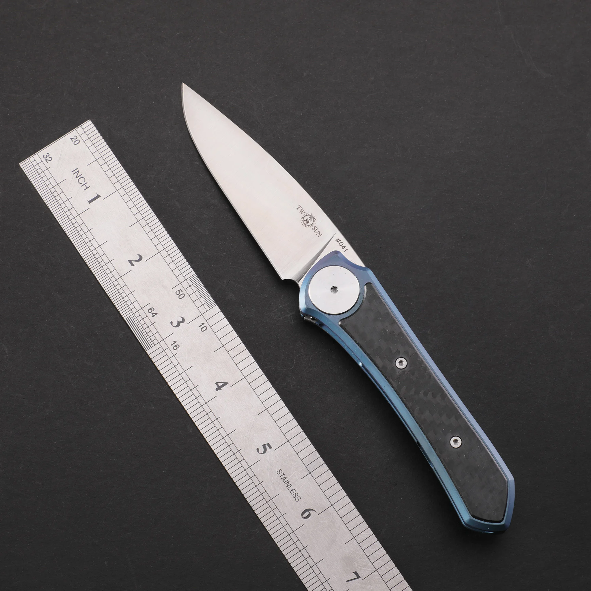 TWOSUN TS389 M390 Стоманен Нож Сгъваем Нож от Титан + дръжка От въглеродни влакна Лагери Открит EDC Инструмент Джобни Ножчета