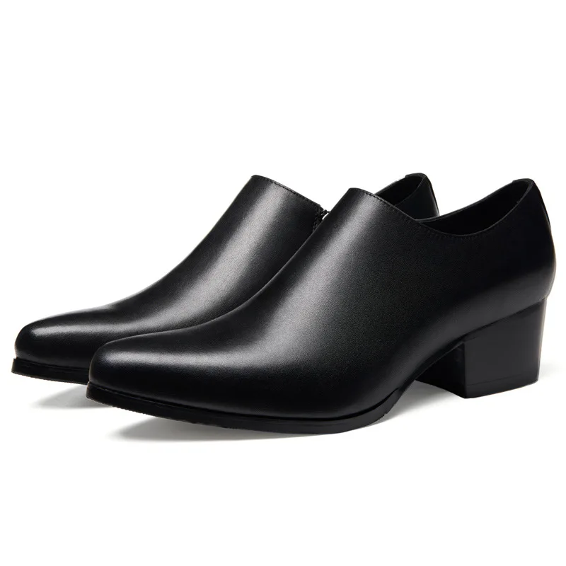 2022 Мъжки кожени обувки на ток, луксозен марка, нов Стил, Естествена кожа, 5 см, Мъжки Ежедневни обувки за бизнес партита, социална обувки