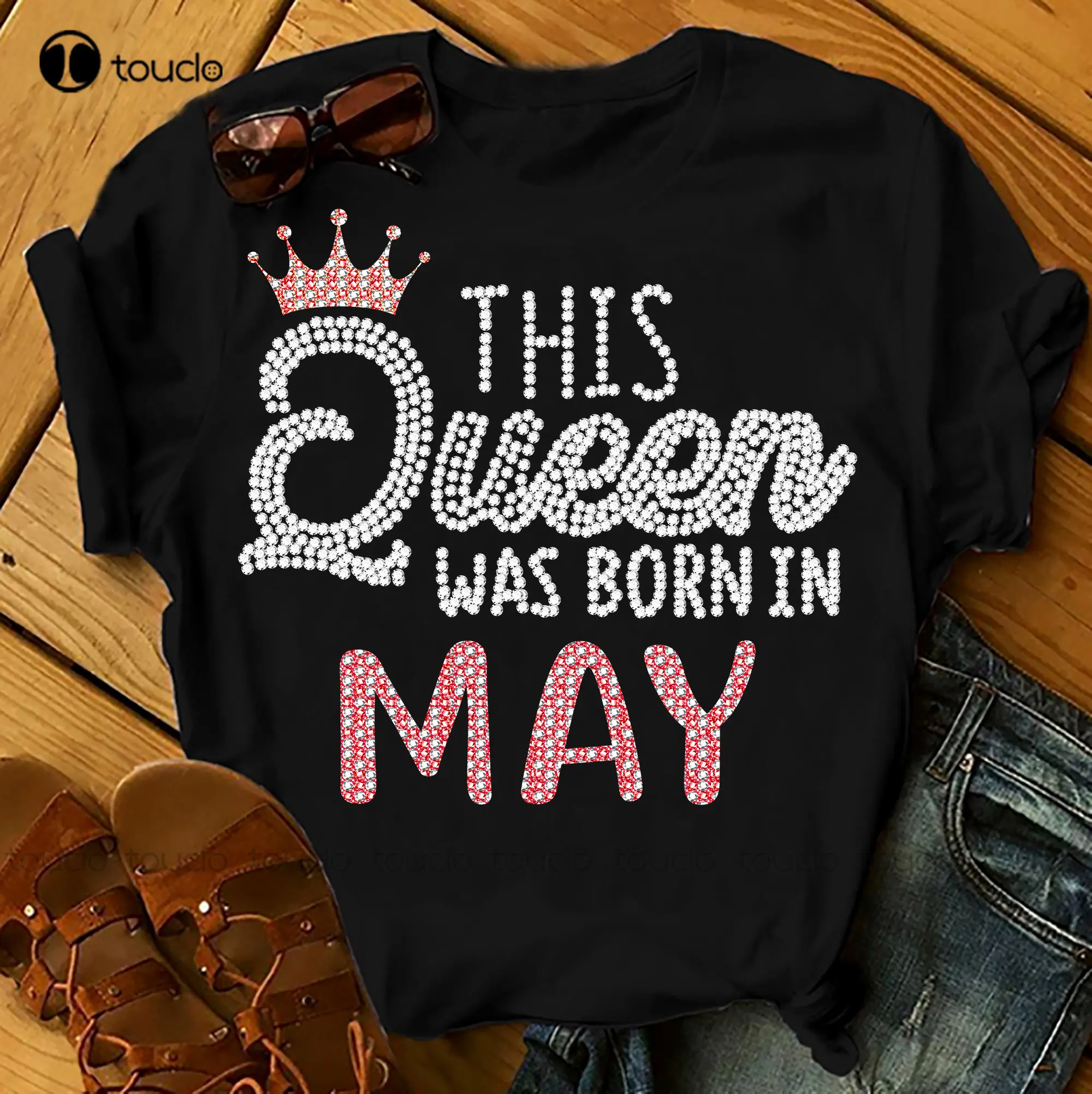 Тази Кралица е родена през май Ризи Дамски Тениски на рождения Ден на Летните Потници Плажни Тениски Мъжки Черни Тениски Xs-5Xl Дишащ Памук