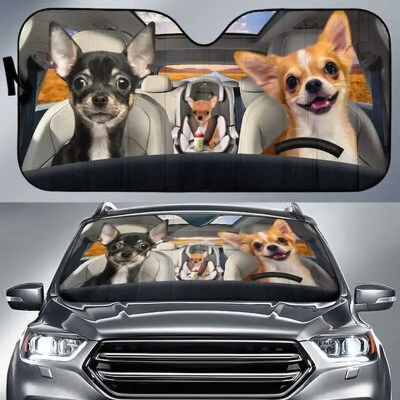 Три чихуахуа Безопасен и шофьор на Автомобил сенника на Предното стъкло на сенника, Автомобилни Аксесоари, Индивидуални Козирка с домашен любимец Модел, Персонализирани