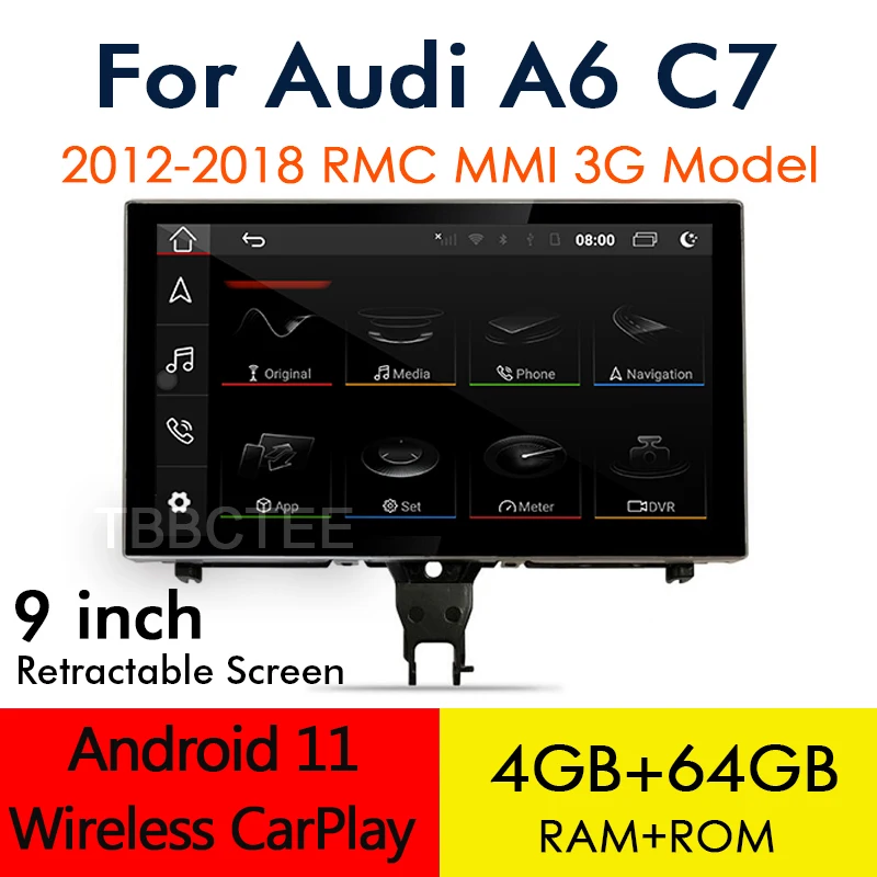 Android 12 Безжичен CarPlay 4 + 64 GB За Audi A6 C7 2012 ~ 2018 MMI 3G RMC Автомобилен Мултимедиен Авто Плейър GPS Навигация Сензорен Екран