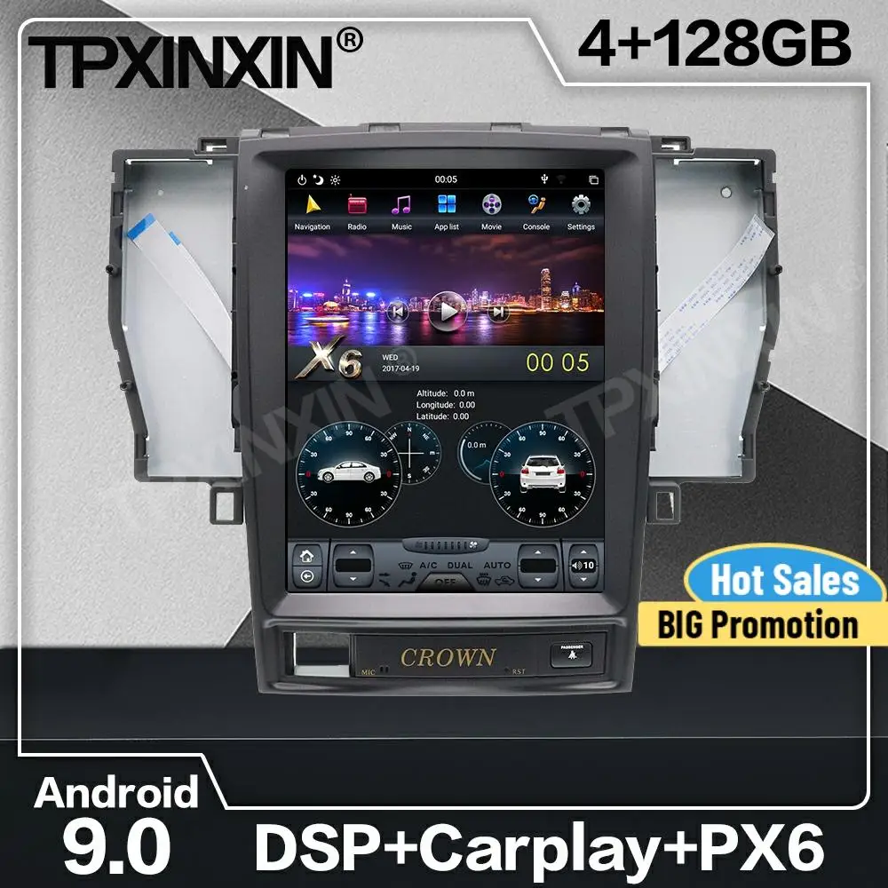 128 Г Тесла Екран Carplay Android радиото на автомобила 2 Din Стерео Приемник За TOYOTA Crown 2012 GPS Навигация Аудио Регистратори на Главното Устройство