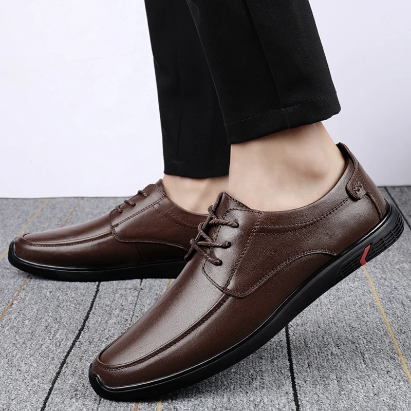 Новост 2022 г.; мъжки лоферы; ежедневни Бизнес класически обувки от естествена Кожа, кафяво и черно дантела; Мъжки Офис Официалните Обувки За Мъже