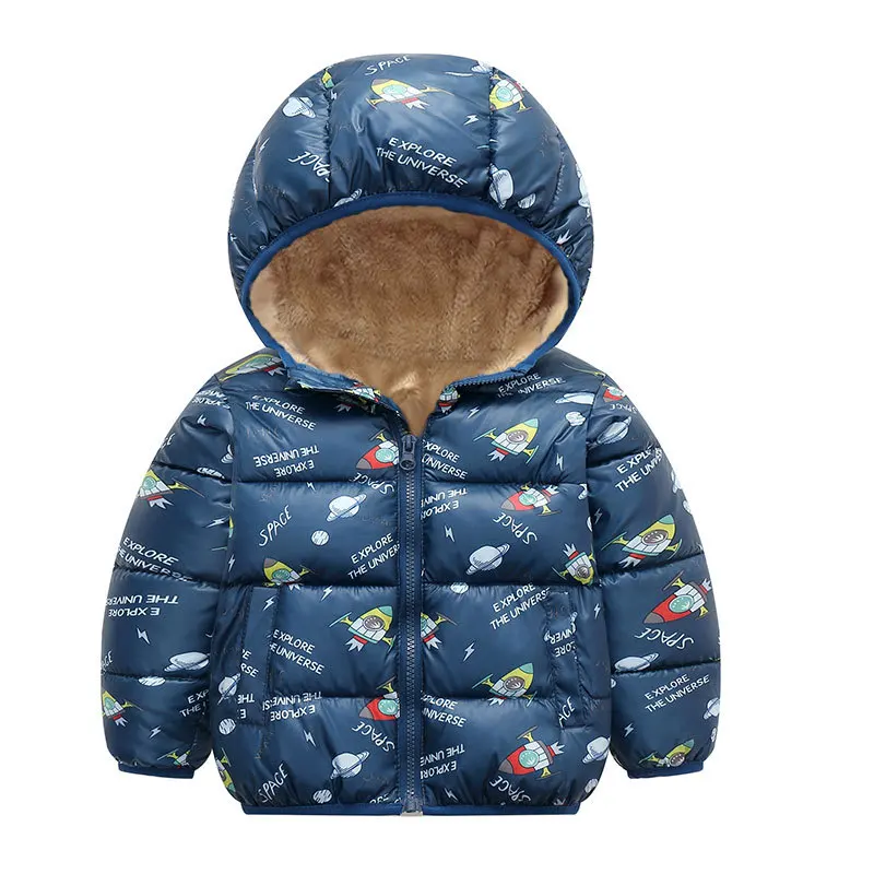 Детска naka памучен яке на лигавицата, детско памучно палто с кадифена подплата и шарките от карикатура, шапка, Топли дрехи за момичета и момчета, Зима, от 1 до 6 години
