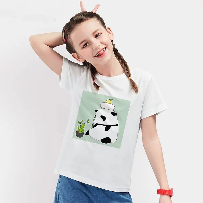 Тениска За Момиченца С Шарките На Пандите, Коледна Тениска За Момчета, Детска Риза С Анимационни Анимация, Прост Дизайн, Нова Бяла Тениска Enfant