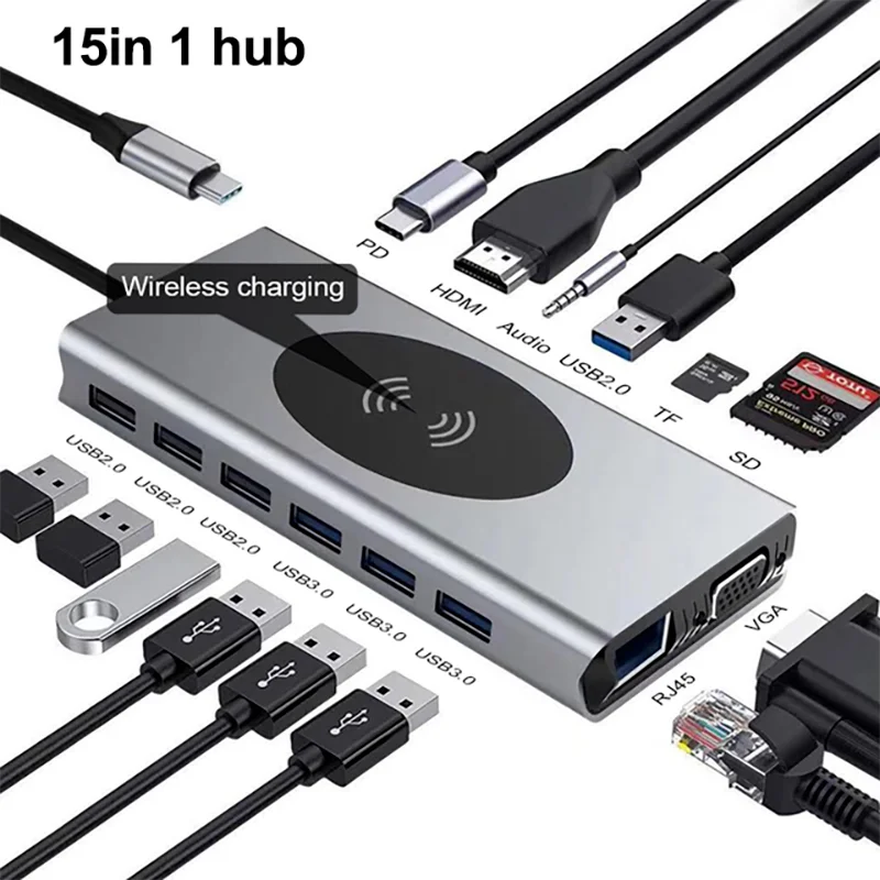 Докинг станция USB Type C Хъб КЪМ HDMI-Съвместим Адаптер OTG Vga, RJ-45 Lan Multi USB PD 3.0 USB-C за MacBook Pro Air 4KSplitter
