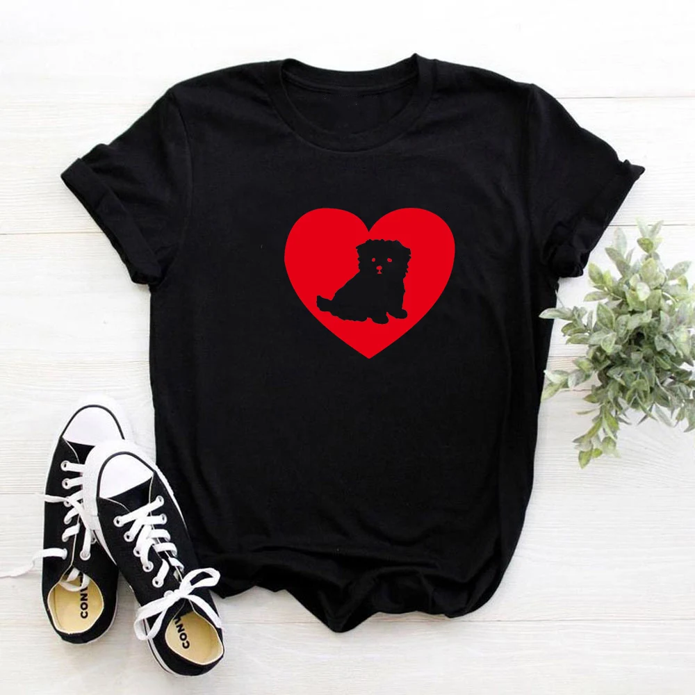 ЗАБАВНИ сладки памучни тениски с принтом на Малтийския на Сърцето с принтом на любовта, за жените, любительницы кучета, приятелка, Графични Тениски, ежедневни летни Дамски Блузи