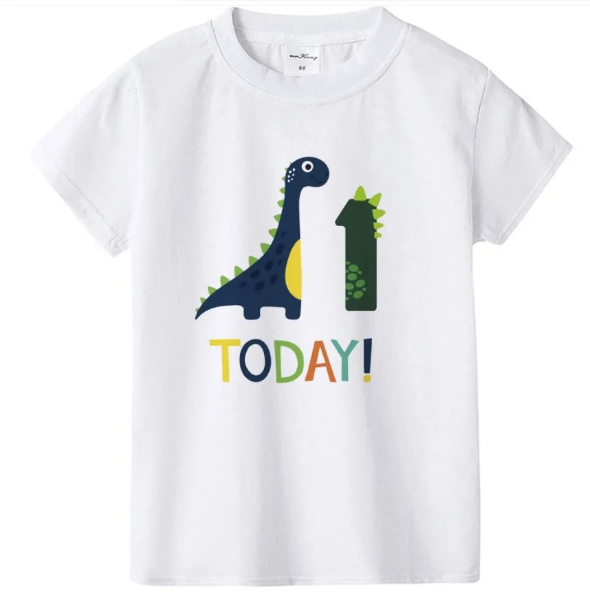 Ежедневни Сладка Тениска с Изображение на Динозавър от Карикатура, Цифри 1-8, Тениска с Принтом За Момчетата На Рожден Ден, Летни Свободни Бели Блузи с Къс ръкав, детски Тениски