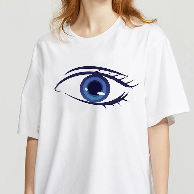 2020 Лятна Дамска тениска С ръчно рисувани Тениски С Принтом очите, Ежедневни Потници, Тениска Harajuku 90 s, Реколта Бяла тениска, Дамски Дрехи