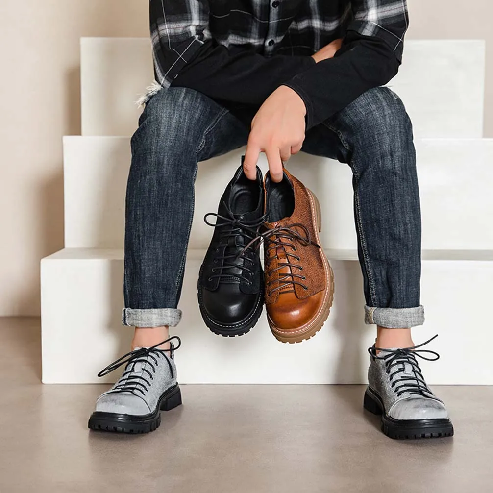Мъжки ежедневни обувки от естествена кожа, обувки на платформа в стил пънк, мъжки лоферы ръчно изработени от дантела, луксозни банкетни обувки за срещи, инструментални обувки