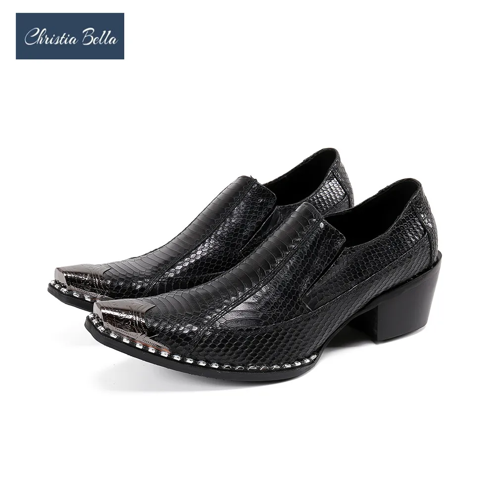 Christia Bella/ Дизайнерски мъжки обувки От естествена Кожа На Висок Ток С Метални Бомбе, Вечерни Модела Обувки, Увеличаване на Растежа, Бизнес Официалната Обувки Изображение 0 