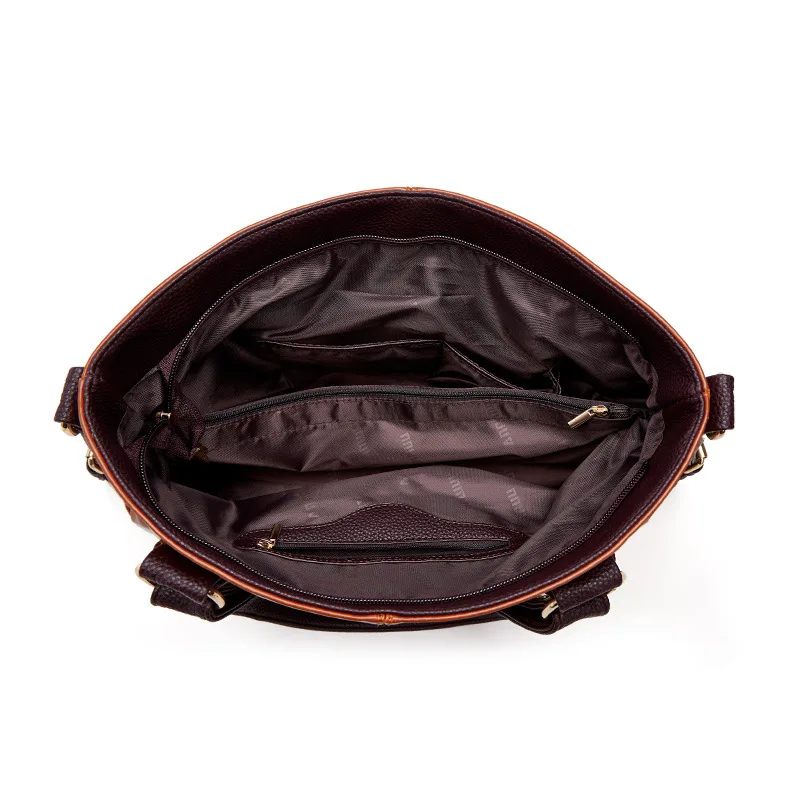 Луксозна голяма голям чанта на едно рамо от маслената восък на кожата, ежедневни чанти-тоут, Ретро чанта-тоут от изкуствена кожа Изображение 4 