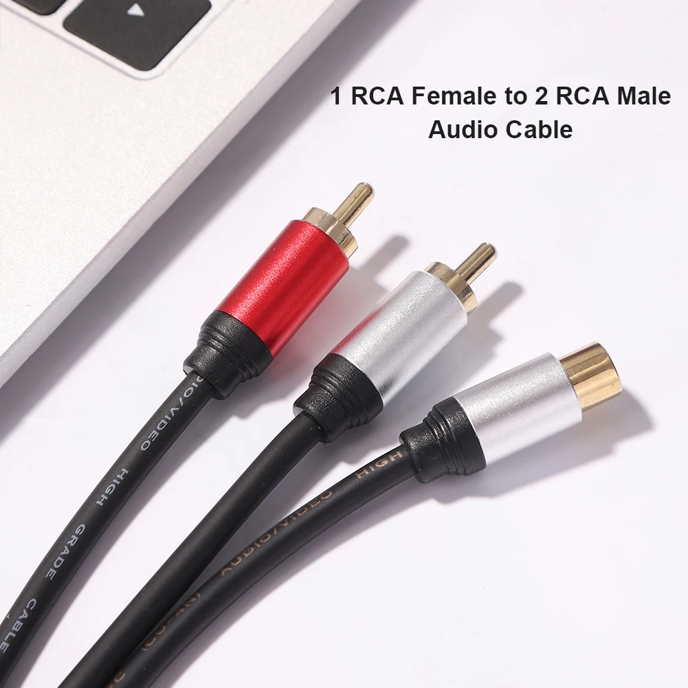2 щепсела RCA към 1 штекеру RCA Метален аудио кабел Y-образна форма на опаковка, кола стерео субуфер щепсела и да играе за добро качество на звука