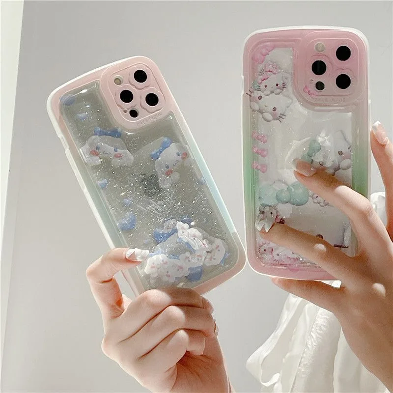 Sanrio Сладко Hello Kitty Pachacco плаващите пясъци на Калъфи За мобилни Телефони iPhone 14 13 12 11 Pro Max XR XS MAX 8 x 7 Задната част на Кутията