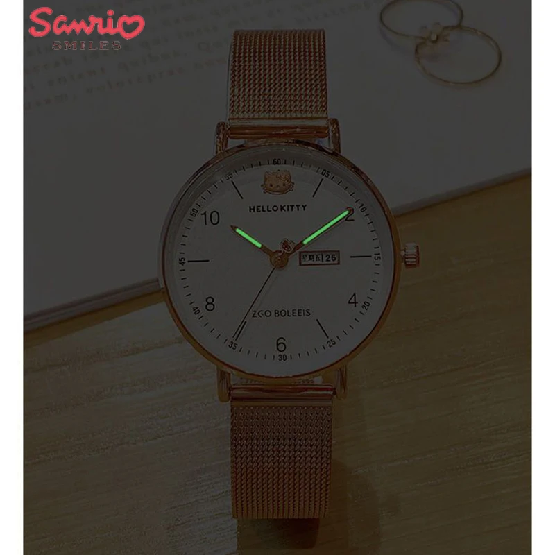 Kawaii Автентични Часовници Sanrio Hello Kitty, Подарък за Свети Валентин, Мультяшные класически Ретро-прекрасно Момиче, Светещи Цифрови кварцови Часовници Изображение 5 