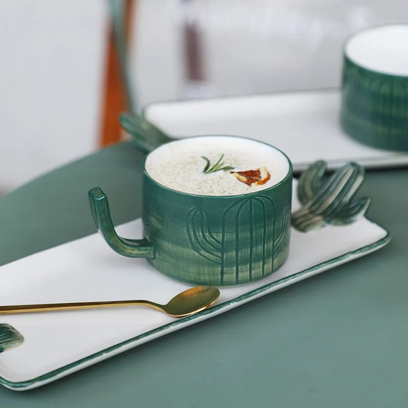 Скандинавска креативна кафеена чаша и чинийка кактус кафеена чаша десерт чиния чиния за торта стилна чаша комбинираната чаши чаши за кафе