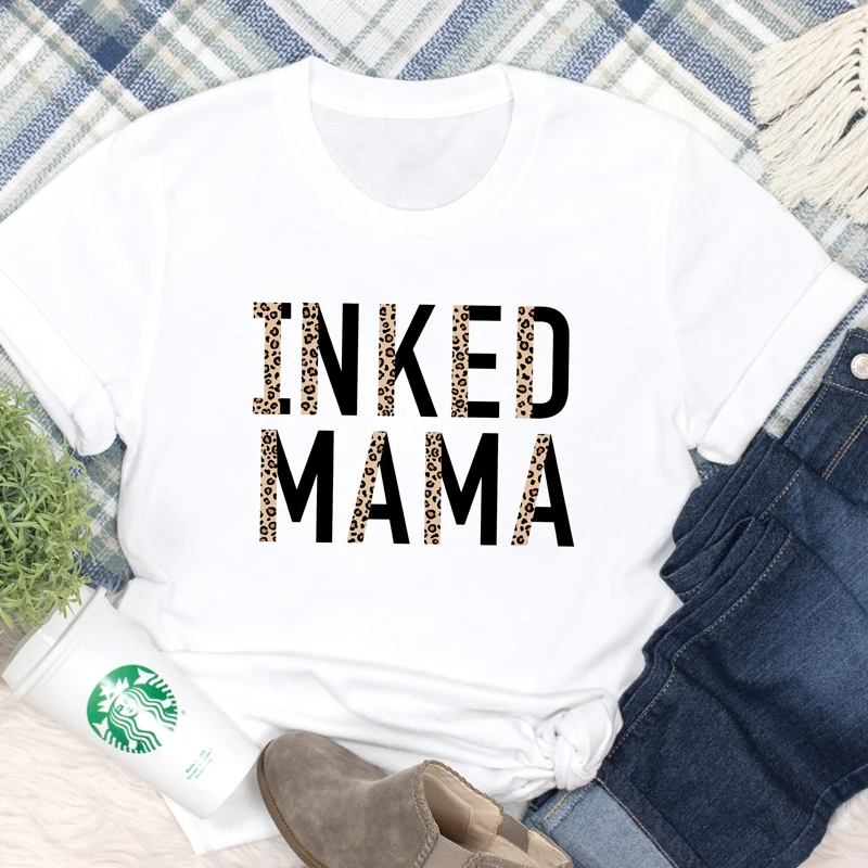 Тениска с леопардовой надпис за мама от 100% Памук, Реколта Подарък Тениска на Деня на Майката, сладък Топ с татуировки за мама, Тениска
