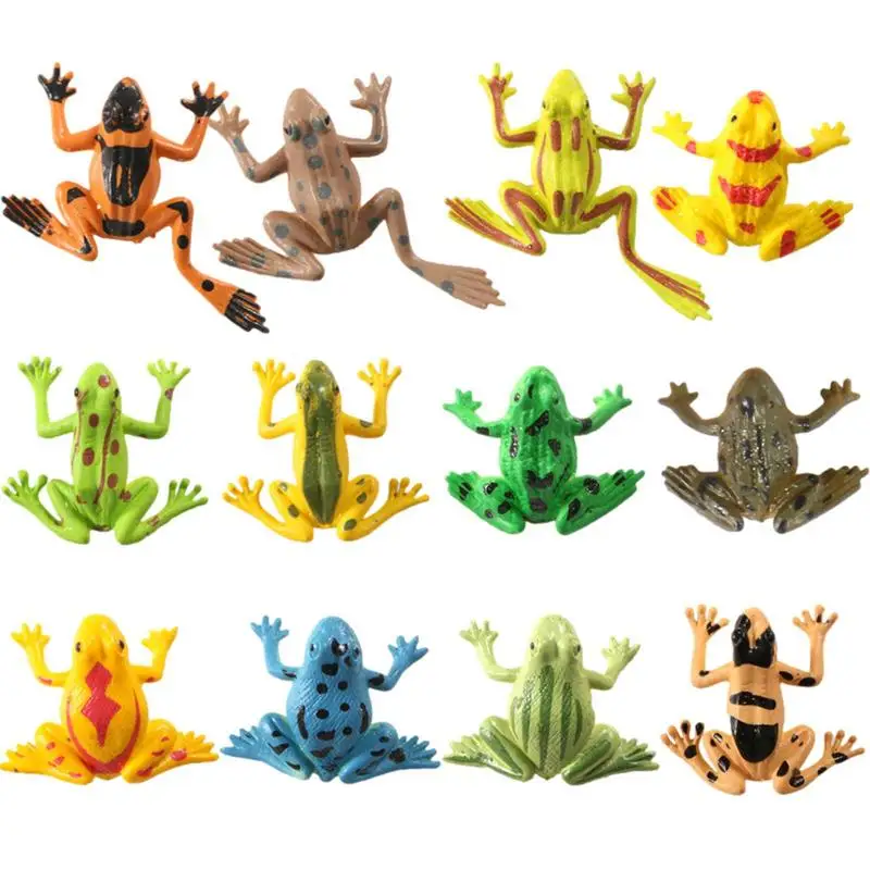 Реалистична жаба, 12 предмети, Играчка фигурка на жаба за деца, Реалистични ярки Лягушачьи Украса за тематични партита, зоологически градини, малки езера и