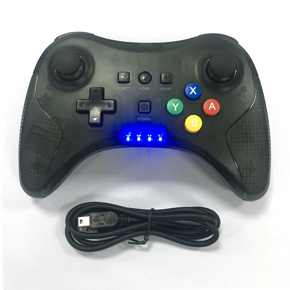 За W-i-i-U безжичен геймпад контролер Pro дръжка джойстик с подсветка с кабел за пренос на данни прозрачен черен цвят Изображение 0 