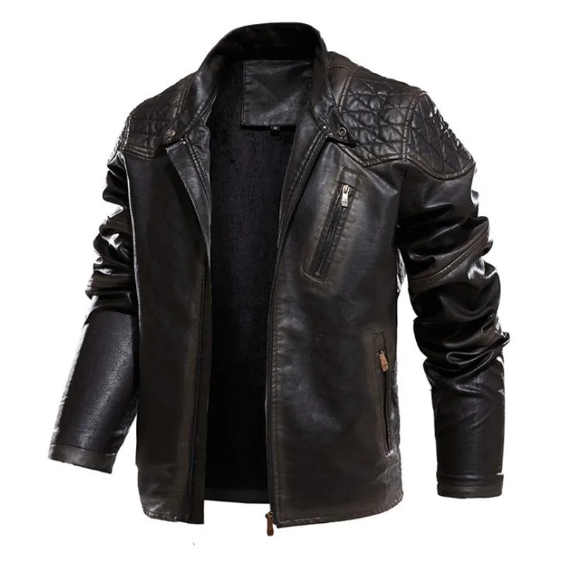 мъжки зимни якета, Ретро приталенная мотоциклетът яке за мъже, Приталенная мъжко кожено яке голям размер, Мъжко палто Изображение 1 
