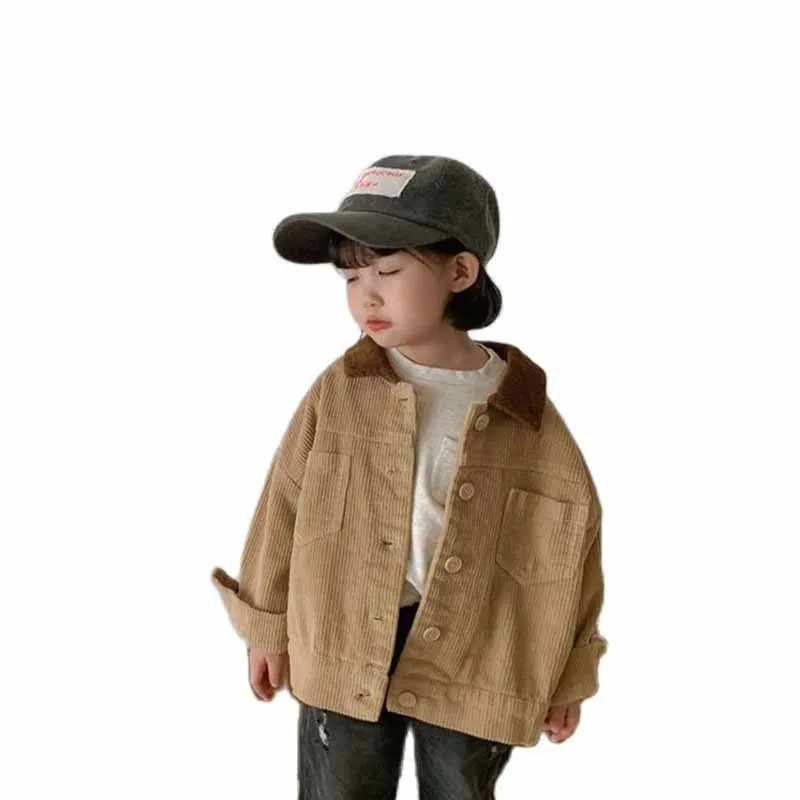 Пролет-есен вельветовая яке за момчета и момичета, Нова корейска версия на японската модни дрехи, детско палто с дълги ръкави Изображение 3 