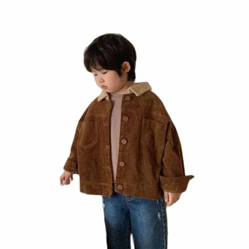 Пролет-есен вельветовая яке за момчета и момичета, Нова корейска версия на японската модни дрехи, детско палто с дълги ръкави Изображение 4 