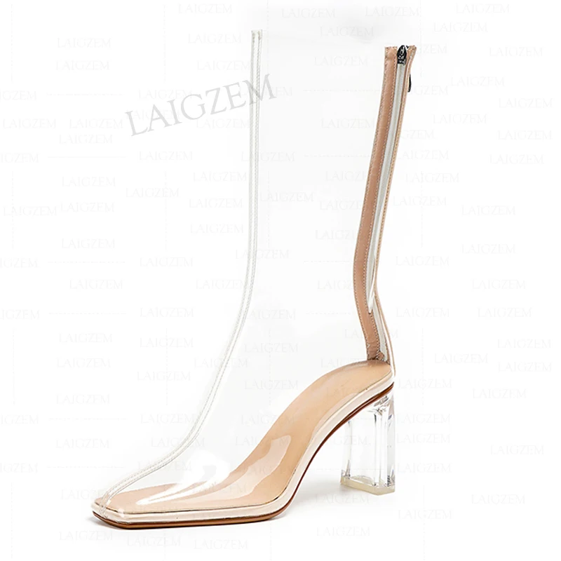 LAIGZEM/МОДНИ Дамски Обувки от Прозрачно PVC с цип отзад, Прозрачни Ботильоны на висок ток 8 см, Дамски Обувки-Големи Размери 39, 41, 43
