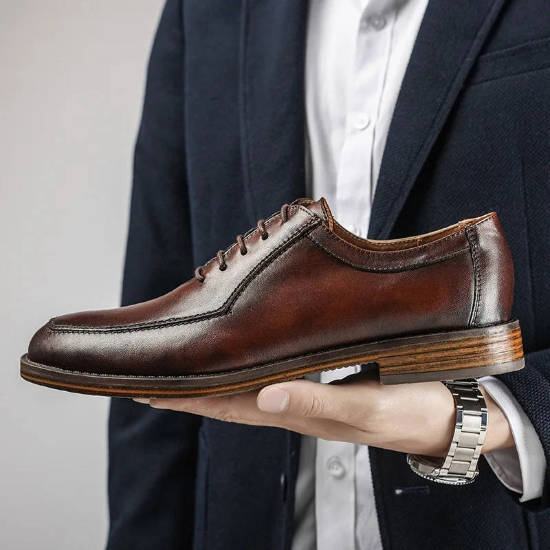 Мъжки обувки-Oxfords в британския Стил, Ръчно изработени От висококачествена естествена Кожа с квадратни пръсти и Дантела, Модерни Дневни вечерни ежедневни модела обувки AC069
