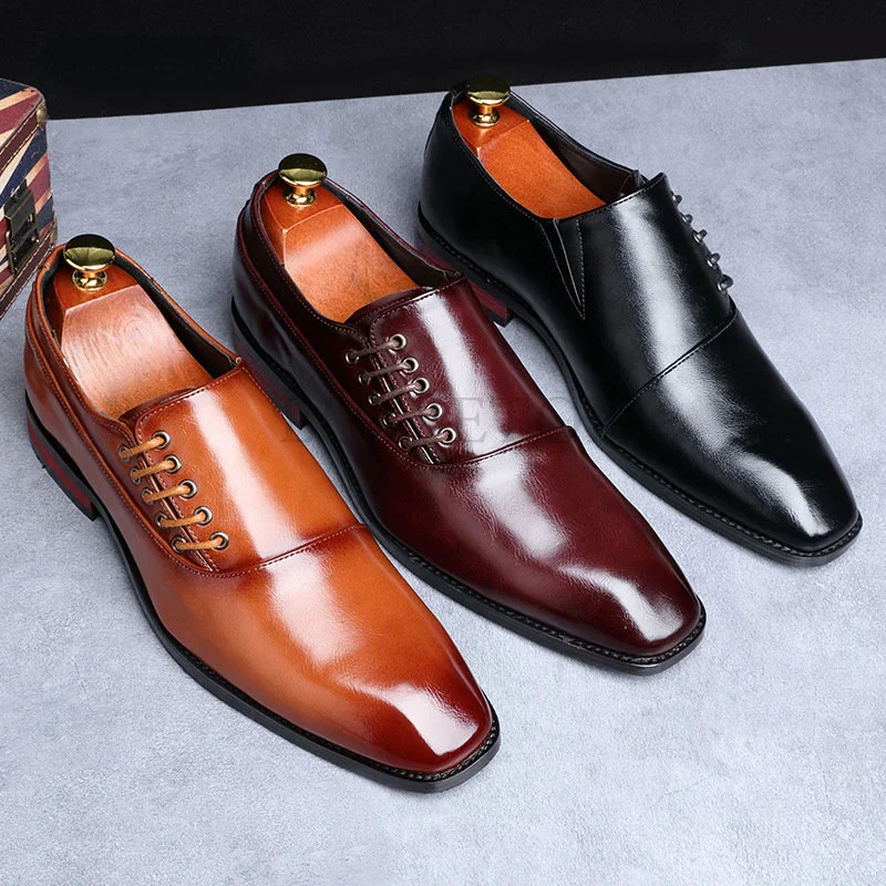 Модни мъжки обувки в бизнес стил, класически кожени мъжки костюми, Обувки-Oxfords без закопчалка, обувки за партита Изображение 0 