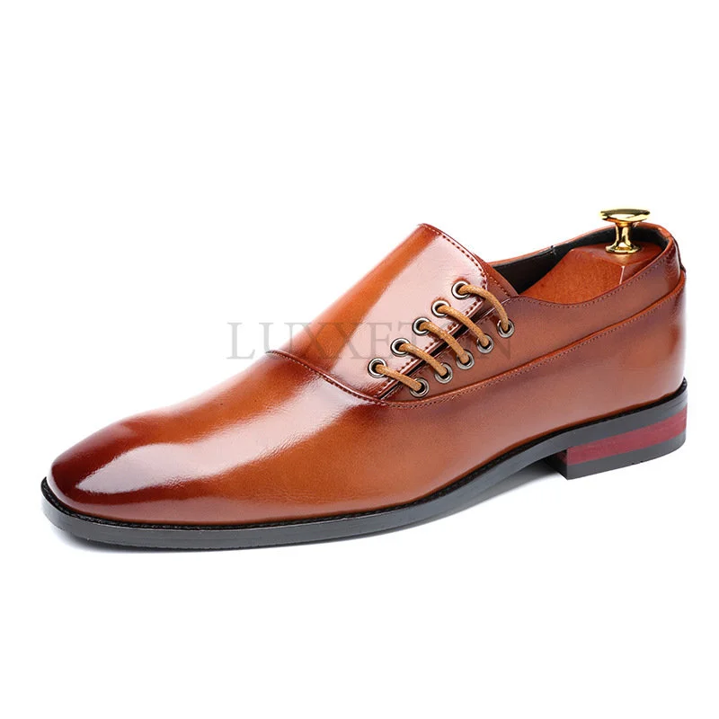 Модни мъжки обувки в бизнес стил, класически кожени мъжки костюми, Обувки-Oxfords без закопчалка, обувки за партита Изображение 1 