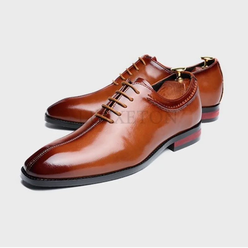 Модни мъжки обувки в бизнес стил, класически кожени мъжки костюми, Обувки-Oxfords без закопчалка, обувки за партита Изображение 2 