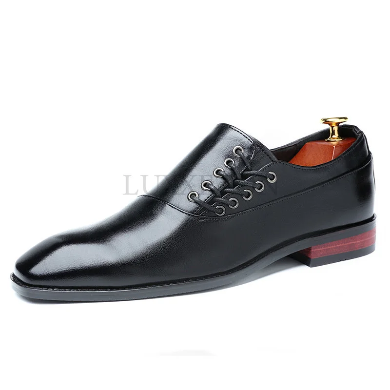 Модни мъжки обувки в бизнес стил, класически кожени мъжки костюми, Обувки-Oxfords без закопчалка, обувки за партита Изображение 3 