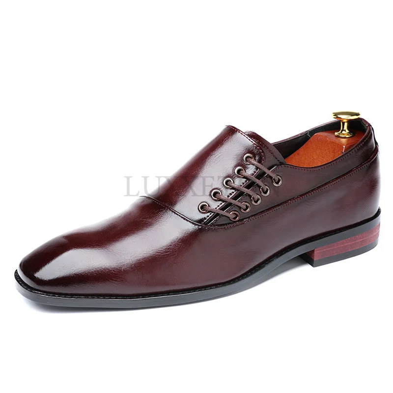 Модни мъжки обувки в бизнес стил, класически кожени мъжки костюми, Обувки-Oxfords без закопчалка, обувки за партита Изображение 4 