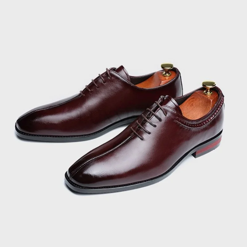 Модни мъжки обувки в бизнес стил, класически кожени мъжки костюми, Обувки-Oxfords без закопчалка, обувки за партита Изображение 5 