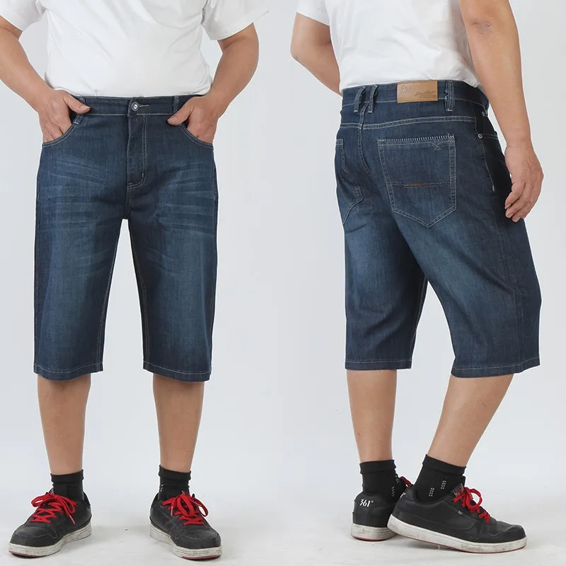 2019 плюс размера на мъжки къси панталони с дебели мъжки тънки еластични свободни дънки средна талия