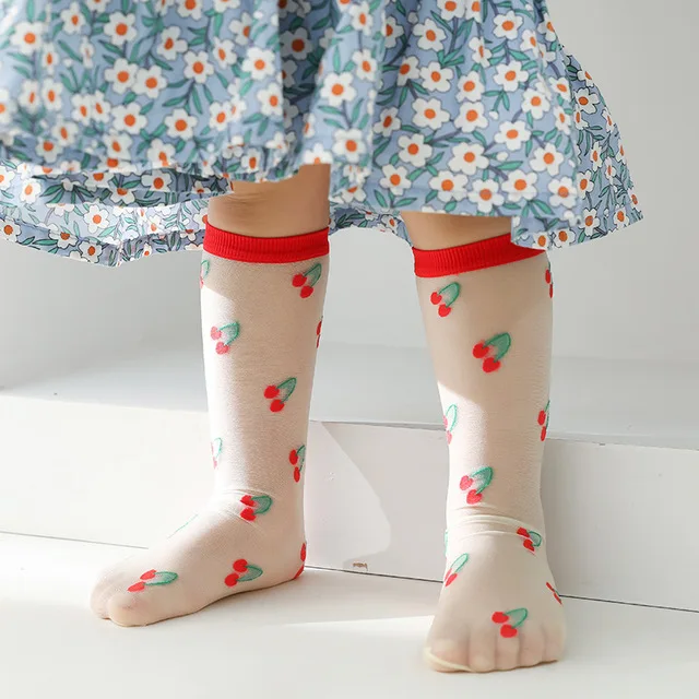 Есенни детски чорапи за момичета, тънки меки дишащи чорапи с хубав модел на карикатура 