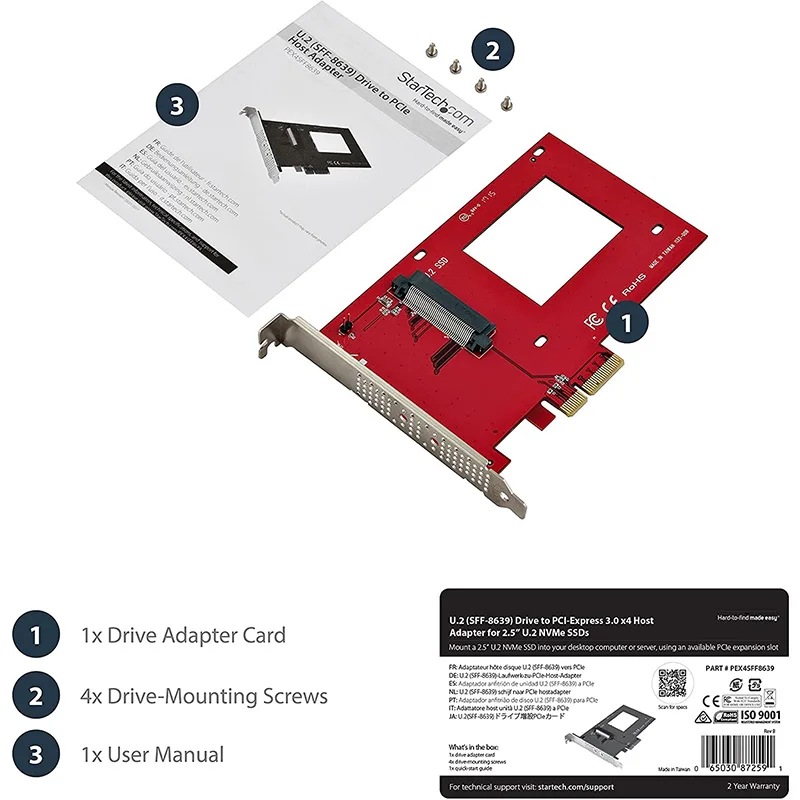 СФФ-8639 PCIe адаптер PCI-E твърд диск U. 2 с преобразуването на карти 4000 Mbps U. 2 в PCIe адаптер, PCIe X4 - за 2,5 U. 2 NVMe SSD  Изображение 1 