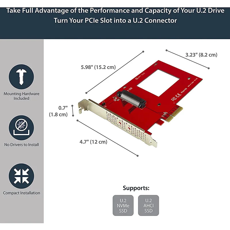 СФФ-8639 PCIe адаптер PCI-E твърд диск U. 2 с преобразуването на карти 4000 Mbps U. 2 в PCIe адаптер, PCIe X4 - за 2,5 U. 2 NVMe SSD  Изображение 5 