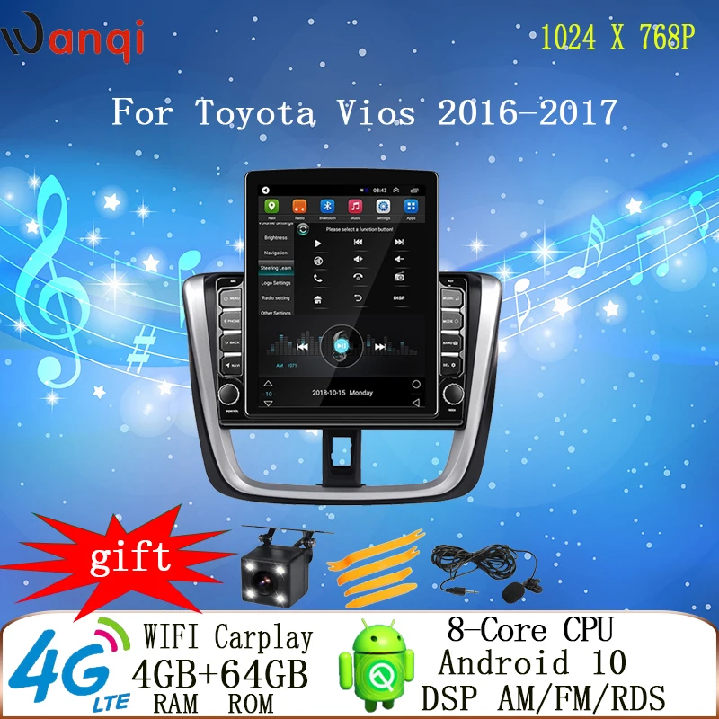 9,7 Инча Tesla Стил 4G Android12.0 GPS Мултимедиен Плеър за Toyota Vios 2016-2017 Радио Кола DVD Видео Вертикален Екран Дисплей Изображение 0 