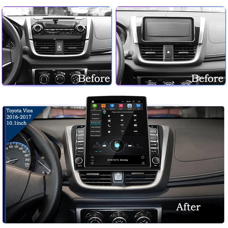 9,7 Инча Tesla Стил 4G Android12.0 GPS Мултимедиен Плеър за Toyota Vios 2016-2017 Радио Кола DVD Видео Вертикален Екран Дисплей Изображение 1 
