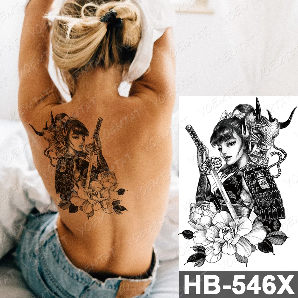 Водоустойчив Временна Татуировка Стикер Красотата Заек Цветя На Божур Флаш Татуировките Японски Скица Боди-Арт Ръка Фалшива Татуировка На Жените И Мъжете Изображение 4 