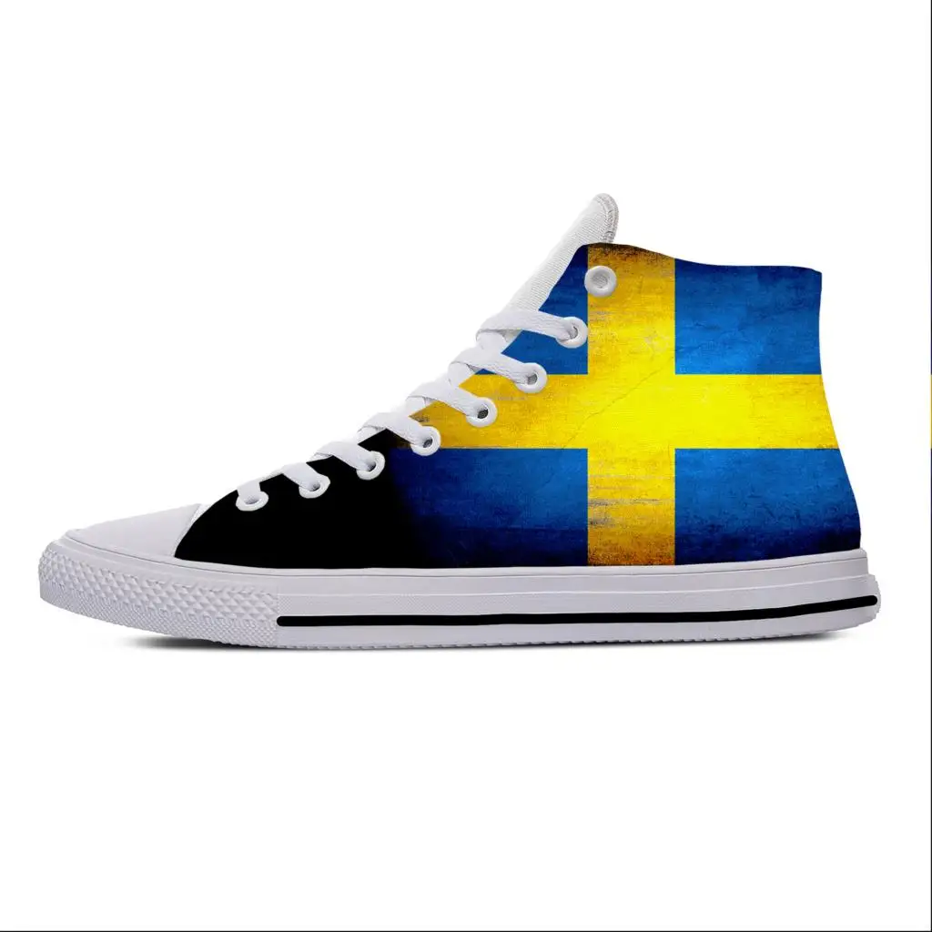 Гореща Швеция Шведски Флаг Патриотическая Готина Забавна Модни Ежедневни Обувки Са С Високо Берцем Лека Обувки За Дъски Дишащи Мъжки И Женски Маратонки Изображение 0 