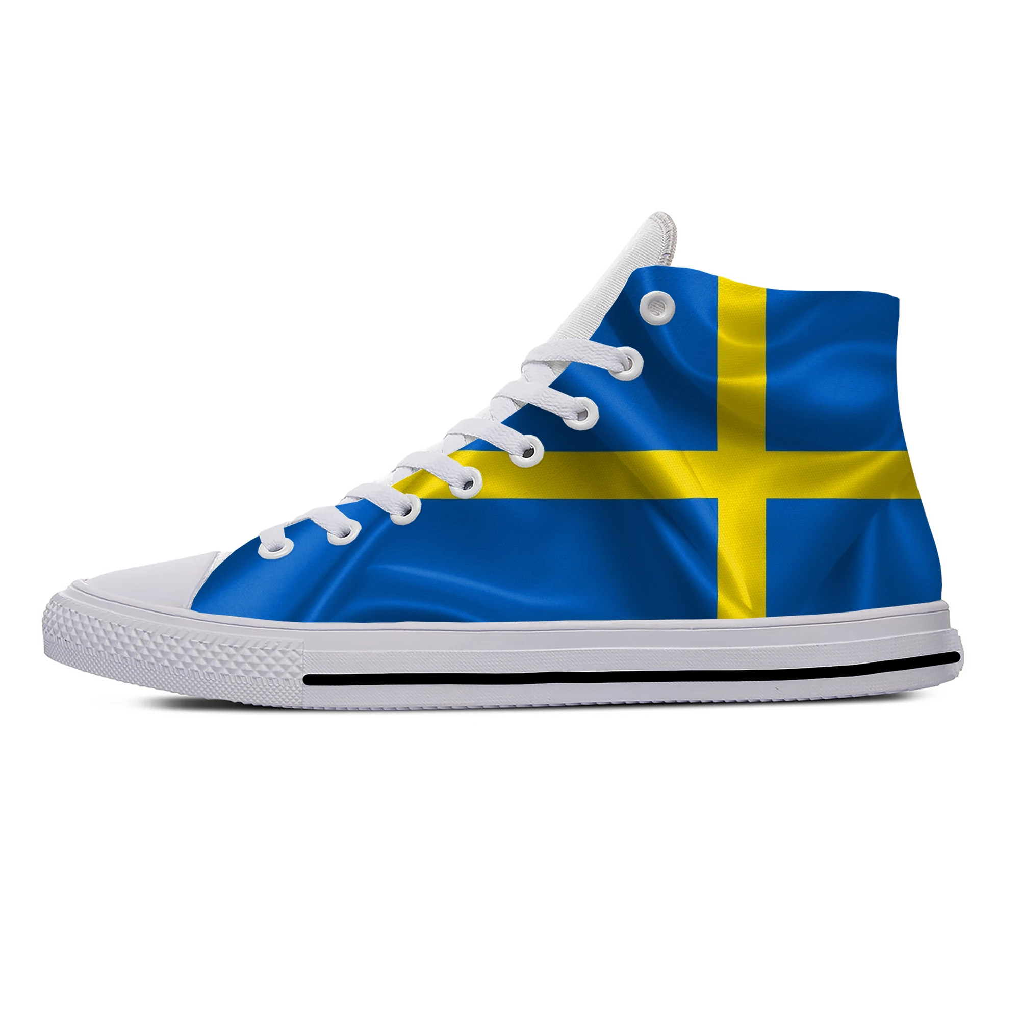 Гореща Швеция Шведски Флаг Патриотическая Готина Забавна Модни Ежедневни Обувки Са С Високо Берцем Лека Обувки За Дъски Дишащи Мъжки И Женски Маратонки Изображение 4 