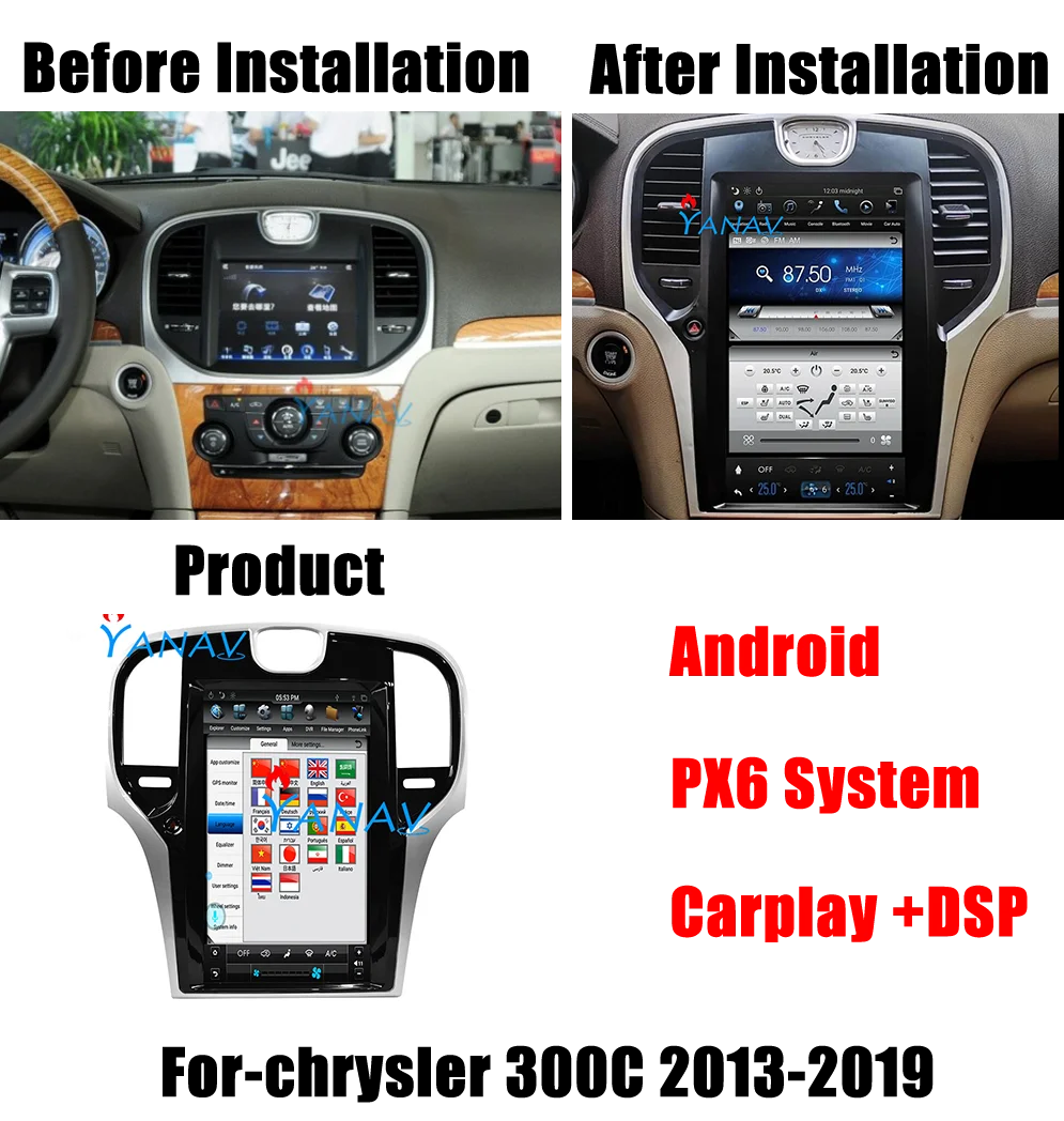 13,3 инча Android Оттичане на Екрана На устройството на радиото в колата За Chrysler 300C 2013-2019 GPS Навигация Авто Стерео Мултимедиен DVD-плейър